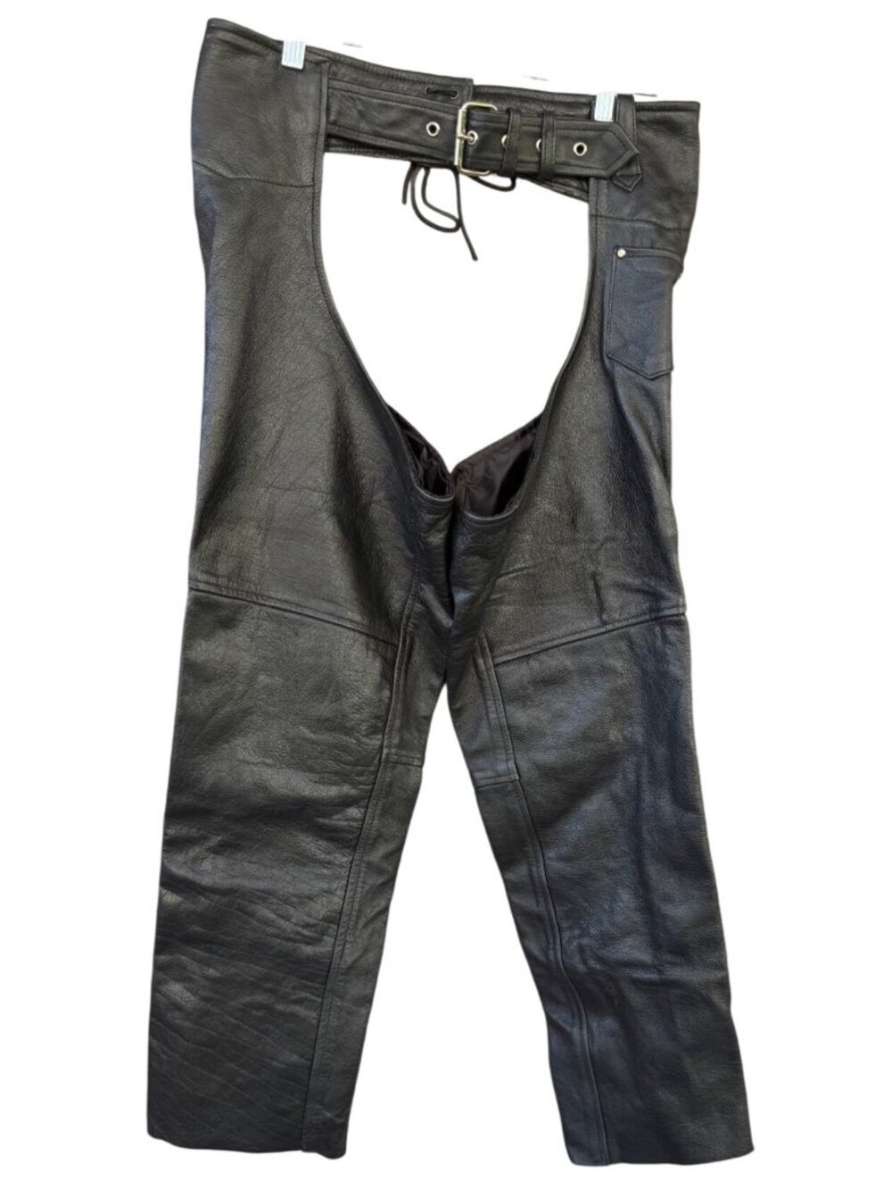 Xelement Womens Black Leather Motorcycle Chaps With Adjustable Belt Size 12